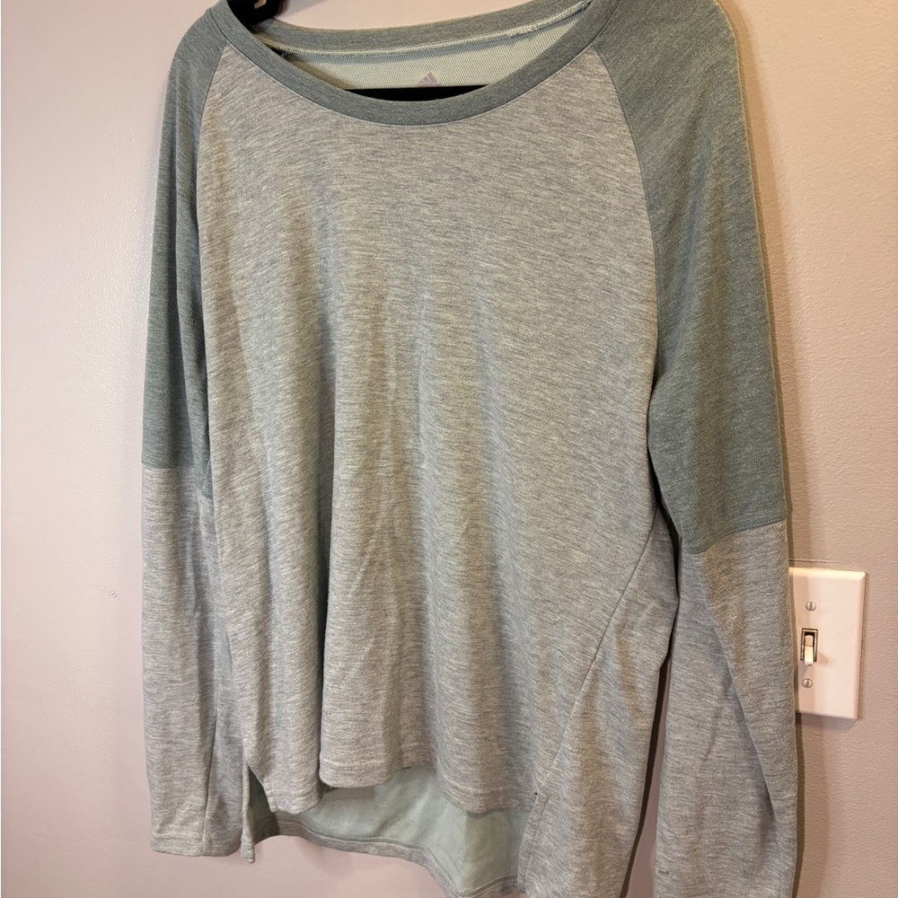 adidas Women's Heathered Gray and Sage Long Sleeve Tee